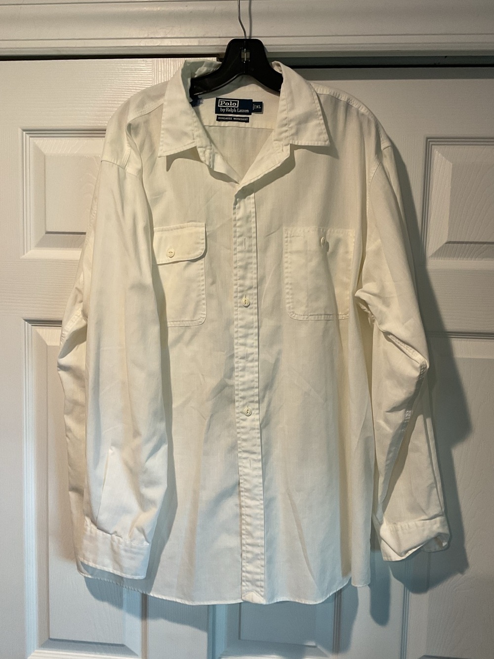 Polo Ralph Lauren Dungaree Workshirt VTG White Long-Sleeve Button Shirt sz XL
